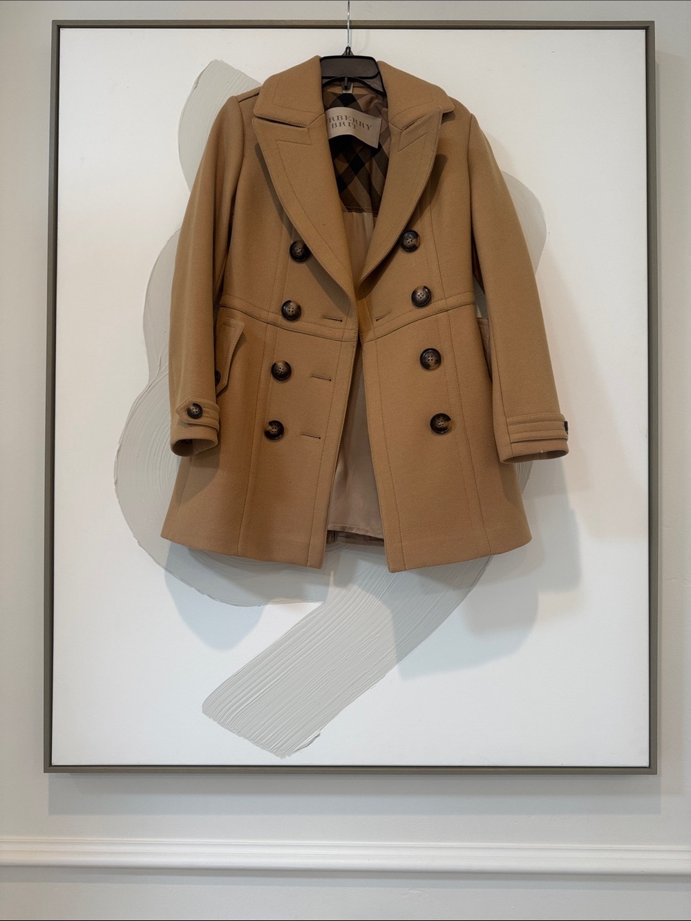 Burberry Camel Double-Breasted Wool Peacoat